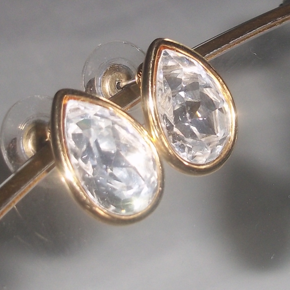 3ct Teardrop Cubic Zirconia Set in Gold Earrings